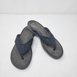 Oboe Black Wide Strap Stud Thong Flip Flop Sandals Size 8